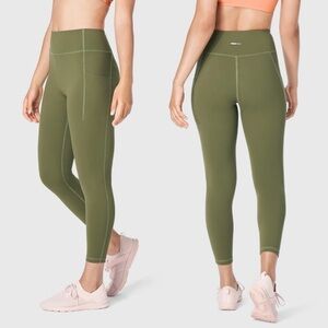 PUSH FWD High Waisted 7/8 Leggings Olive Green Pockets M